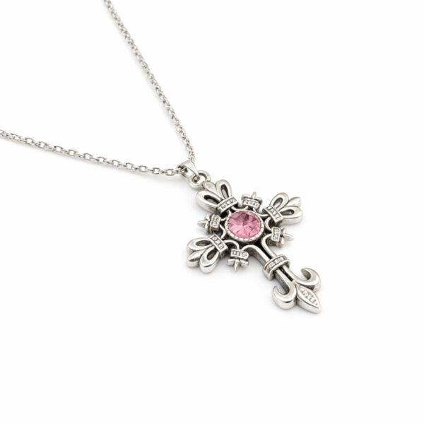 Ornamental cross chain in pink