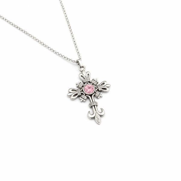 Ornamental cross chain in pink