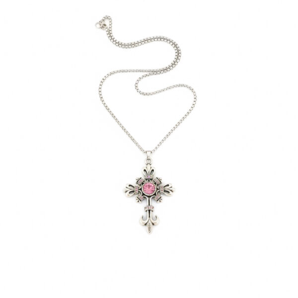 Ornamental cross chain in pink
